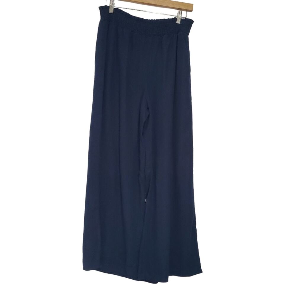 Ellen Tracy Linen Blend Elastic Waist Wide Leg Casual Comfort Pants